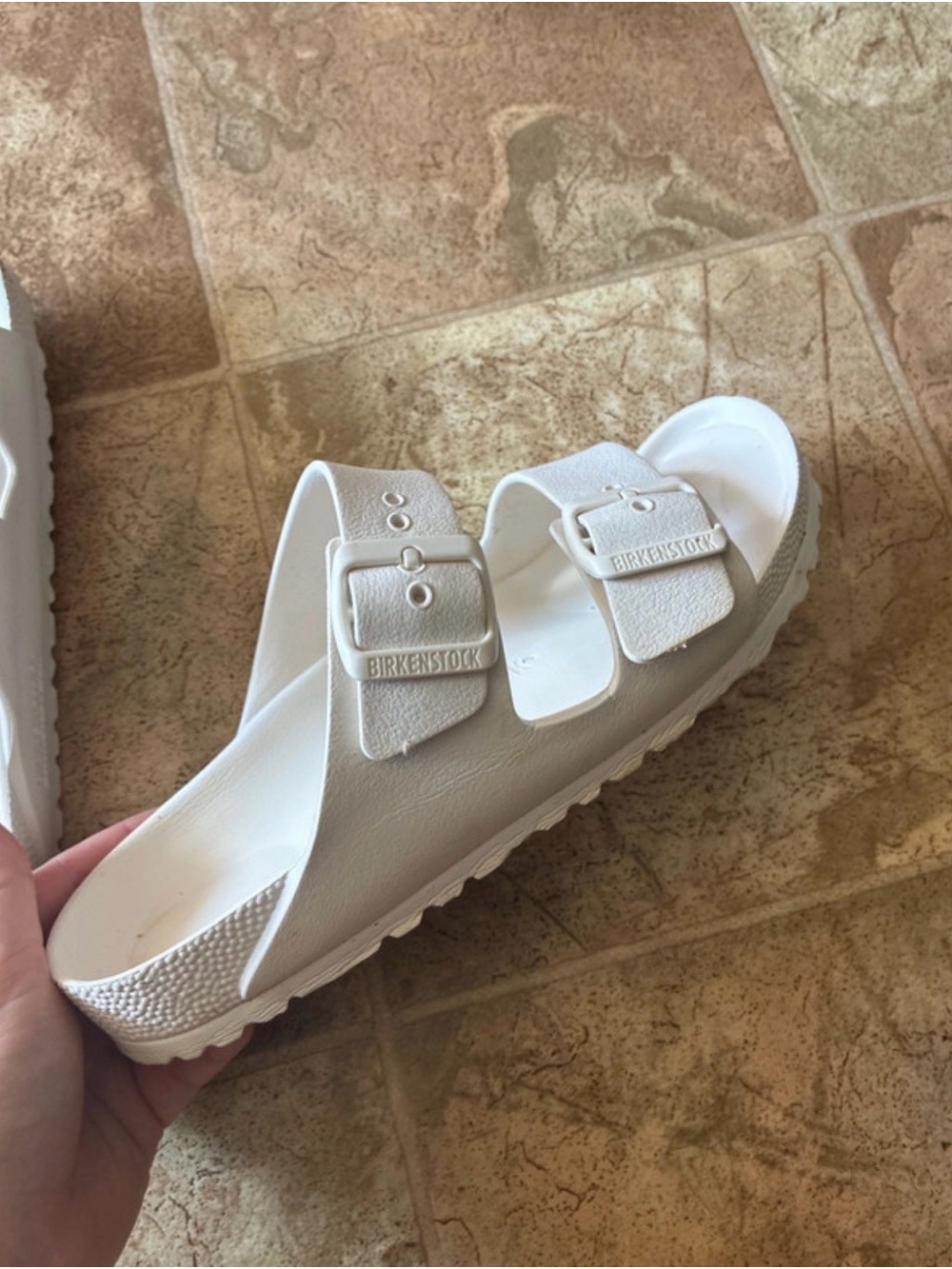 Birkenstock White Arizona EVA Dual-Buckle Slide Sandal
